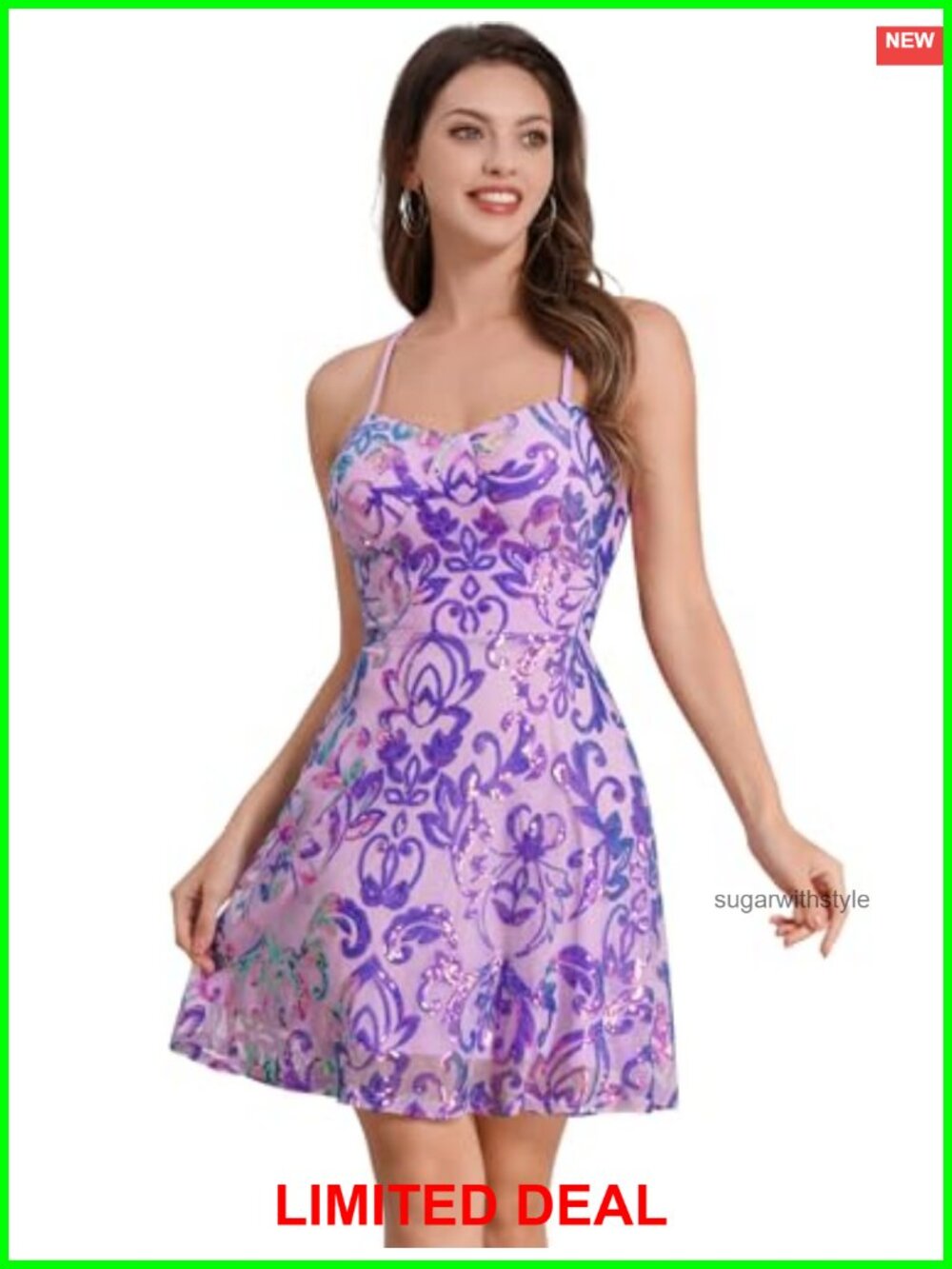 Sparkly Sequin A Line Mini Dress Spaghetti Strap Party Nightclub